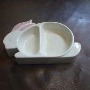 Vintage Ceramic Bunny Rabbit Feeding Dish - Super Cute!